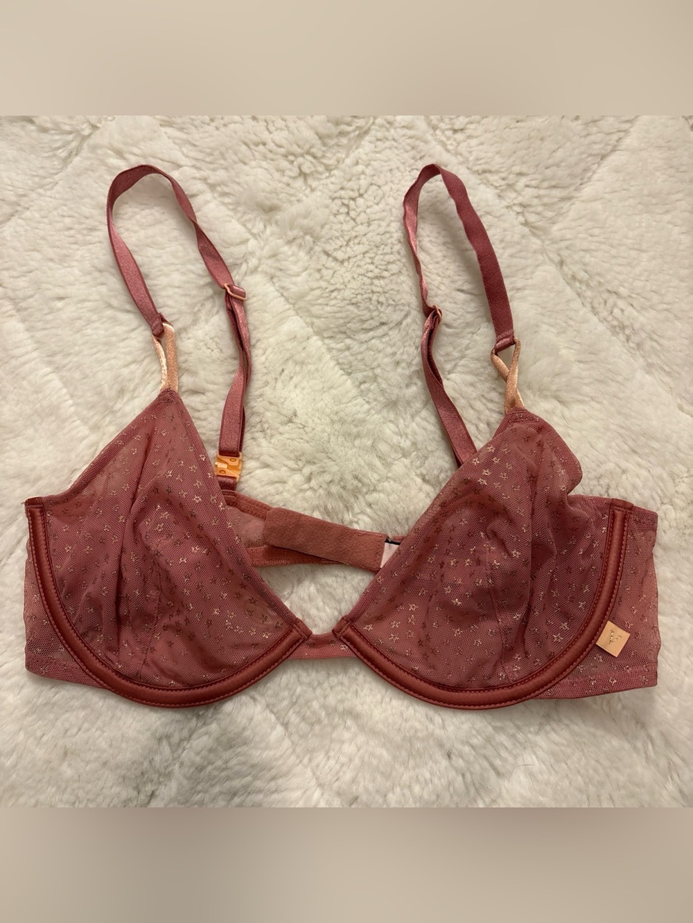 Victoria’s Secret Unlined Demi Sz 34C Sheer Pink Gold Stars